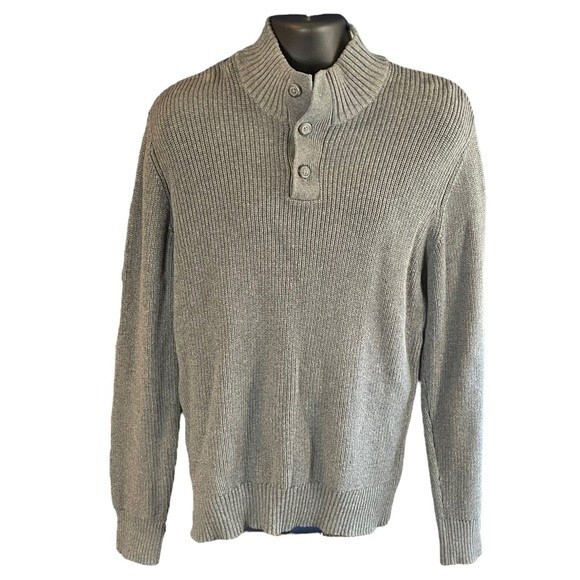 American Rag Gray Knit Cotton 1/4 Button Sweater, Size XL - Picture 1 of 6